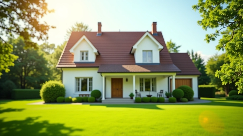 Čelní pohled na krásný rodinný dům se zahradou