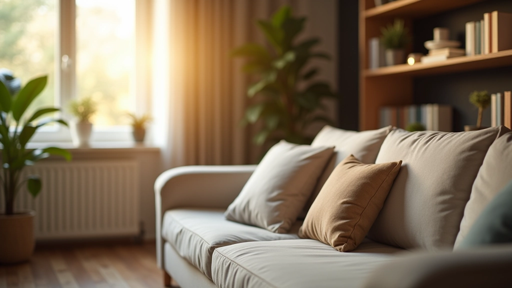 Pohled na domácnost s bytovými vybavením a oknem